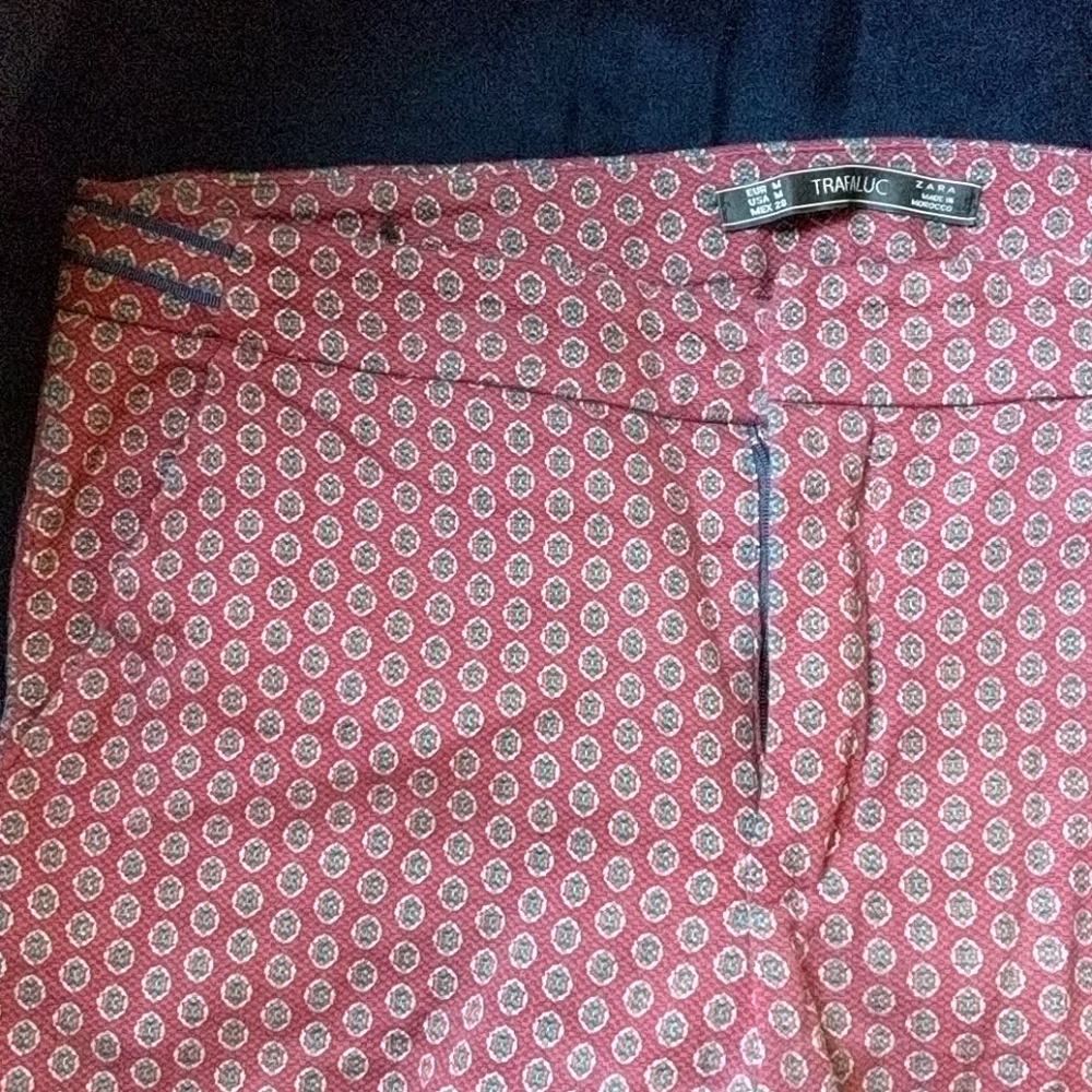Zara Red & Navy Patterned Pants - Picture 3 of 3